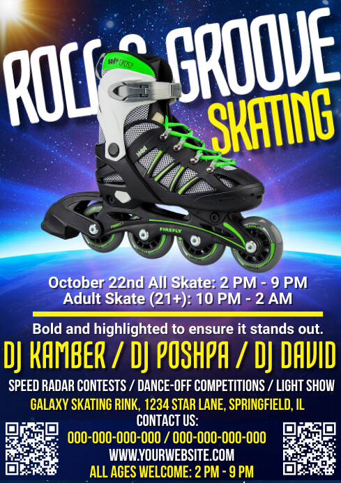 Purple Joyful Family Skating Night Flyers A4 template