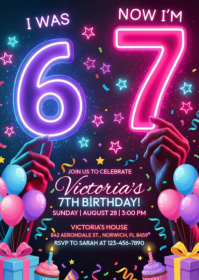 Purple Joyful Funny Birthday Invitation A6 template