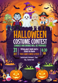 Purple Halloween Costume Contest A4 Template