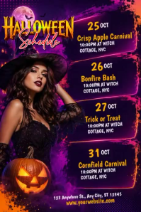 Purple Halloween Event Schedule Póster Template