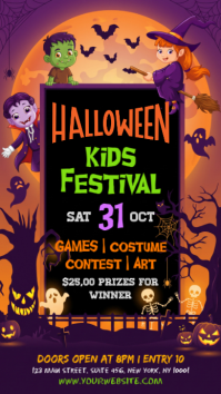Пурпурный Halloween Kids Festival Instagram-Story Template