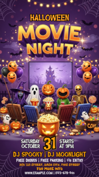 Purple Halloween Movie Night เรื่องราวบน Instagram Template