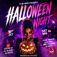 Пурпурный Halloween Party Instagram-opslag Template