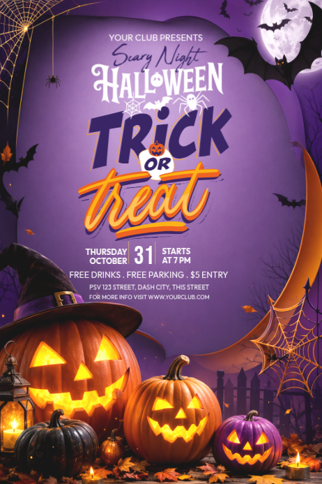 Purple Halloween Party Posters Template | PosterMyWall