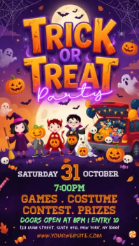 Purple Halloween Trick or Treat Party Instagram na Kuwento Template