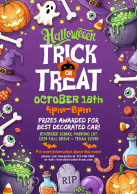 Purple Halloween Trunk or Treat Event A4 Template