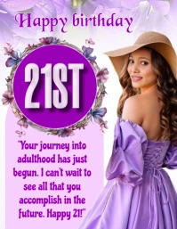 Purple Joyful Happy 21st Birthday Wishes Desi Flyer (US Letter) template