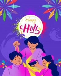 Purple Joyful Happy Holi Video Wish Instagram Portrait Flyer Design template