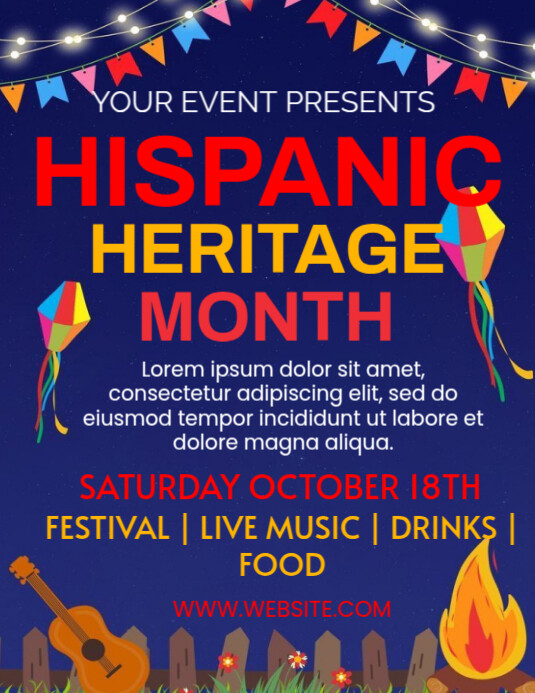Plantilla de Purple Joyful Hispanic Heritage Month Flyer (us Letter ...