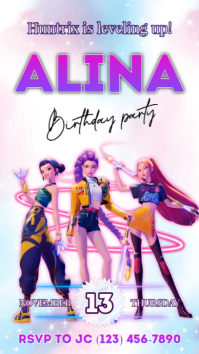 Purple Joyful Huntrix Kpop Demon Hunters Birthday Invitation Instagram Story template