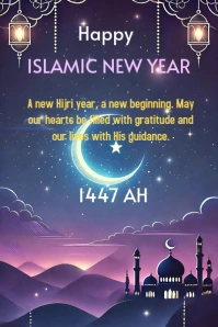 Purple Joyful Islamic New Year  Pinterest Graphic template