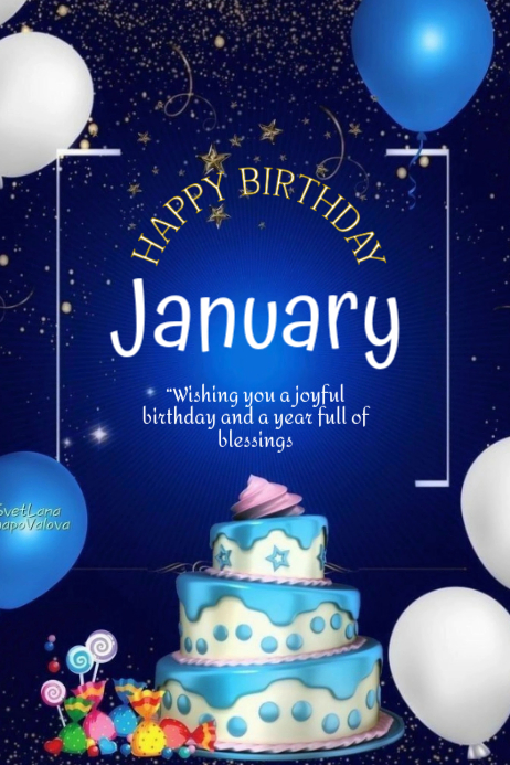 Purple Joyful January Birthday Card Poster Template | PosterMyWall