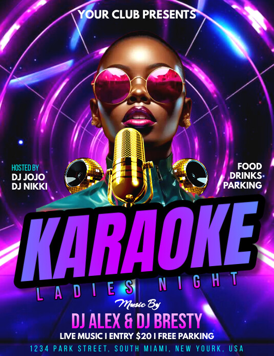 Purple Joyful Karaoke Ladies Night Party Flye Folheto (US Letter) template