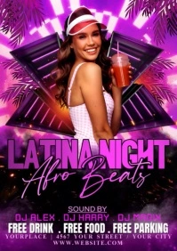 Purple Joyful Latina Night Party A3 template