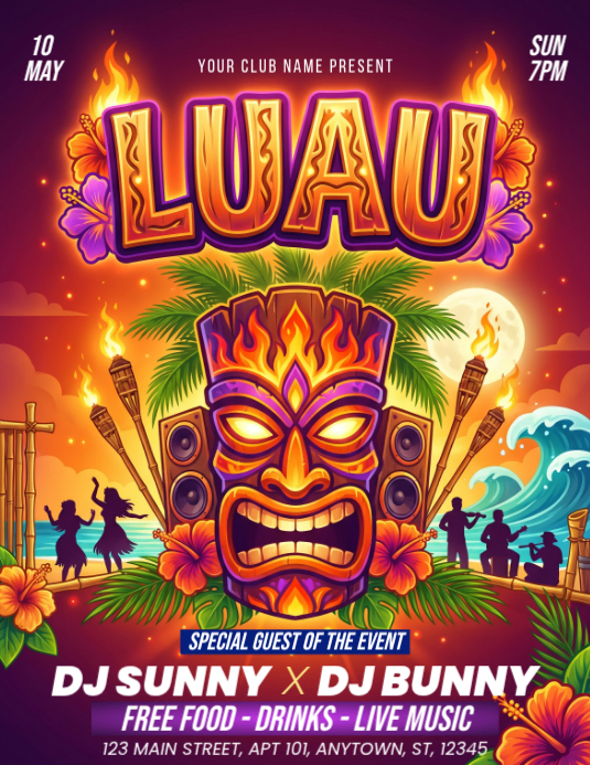 Purple Joyful Luau Party Flyer Template | PosterMyWall