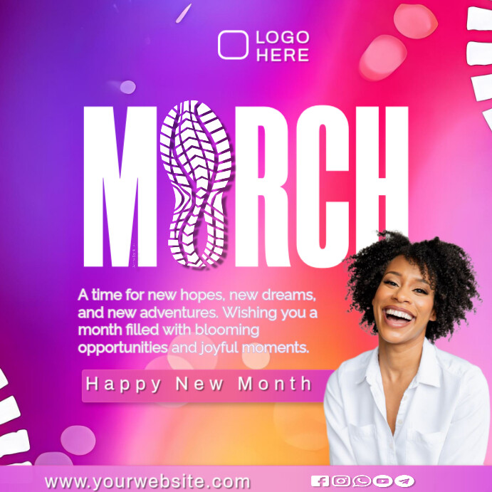 Purple Joyful March New Month Wishes  Instagram Post template