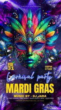 Purple Joyful Mardi Gras Carnival Party Instagram Reel template