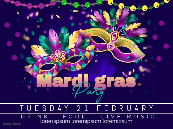 Purple Joyful Mardi Gras Paty Invitation Flyer Yard Sign ป้ายสนาม template