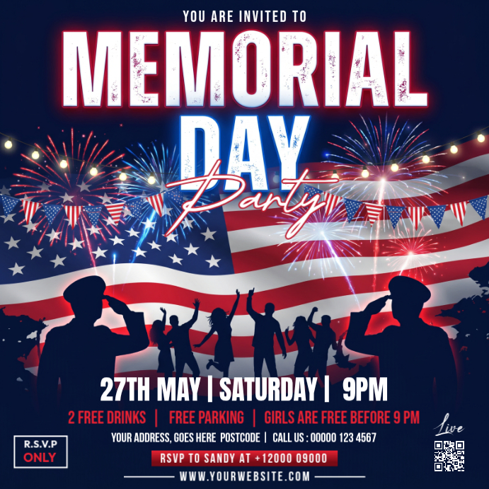 Memorial Day Party Instagram Ad Template | PosterMyWall