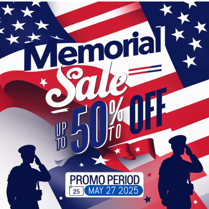 Purple Joyful Memorial Day Sale Flyer Template – Patriotic Red White Blue Discount Poster Logo