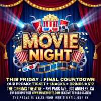Purple Joyful Movie Night Event Square Video template