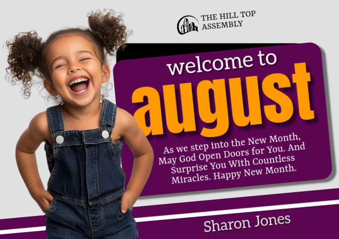 Purple Joyful New Month August  A3 template