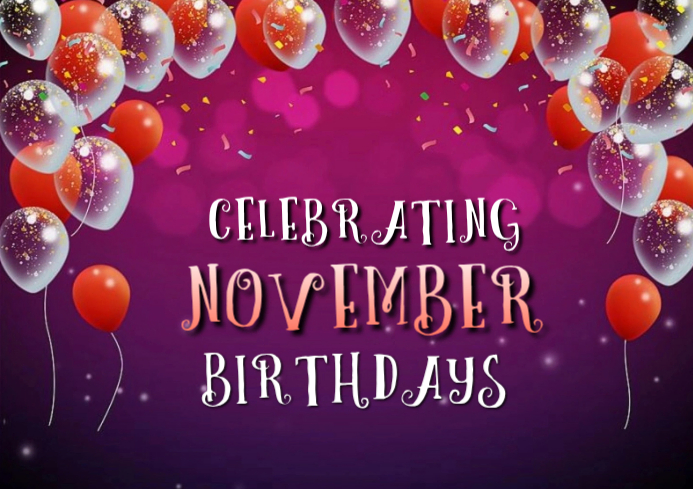 Purple Joyful November Birthday Celebration A4 Template | PosterMyWall