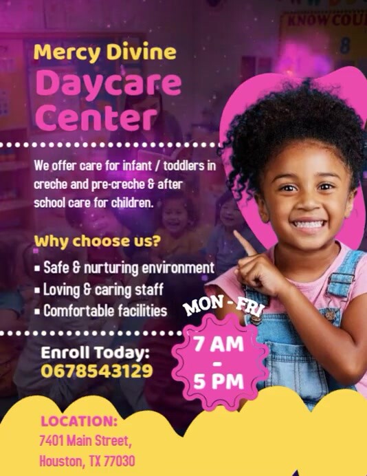 Purple Joyful Nursery And Daycare Flyer (us Letter) Iflaya (Incwadi ye-US) template