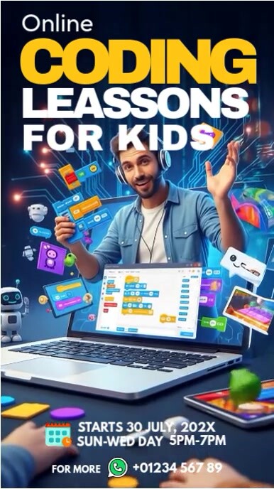Purple Joyful Online Coding Leassons For Kids Instagram Reel template