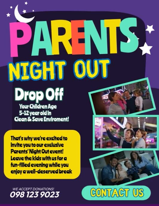 Purple Joyful Parents Night Out  Flyer (us Letter) template