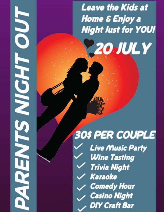 Purple Joyful Parents Night Out Poster Flyer (us Letter) template