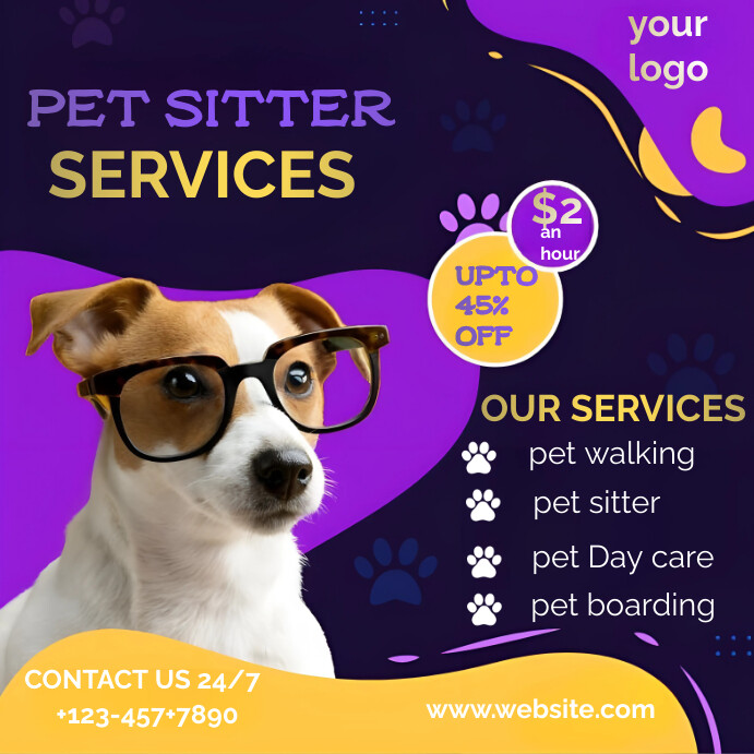 Purple Joyful Pet Sitter Flyer  Square (1:1) template