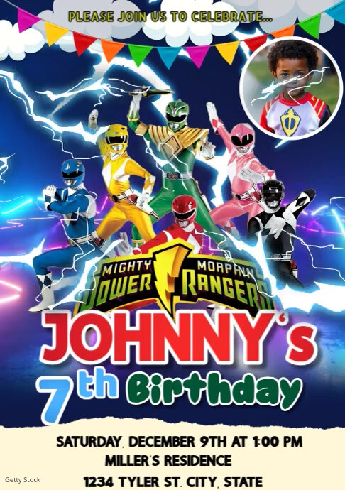 Copy of Purple Joyful Power Ranger Birthday A4 | PosterMyWall