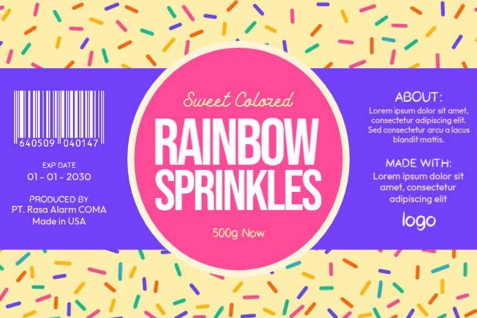 Purple joyful rainbow sprinkles label Modelo | PosterMyWall