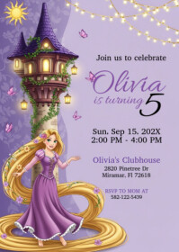 Purple Joyful Rapunzel Birthday Invitation A6 template