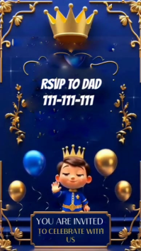 Purple Royal Prince Birthday Invitation Digitalt display Template