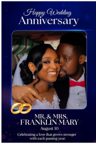 Purple Joyful Royal Blue And White Background Of Happy Wedding Anniversary Design With The Picture S Poster template