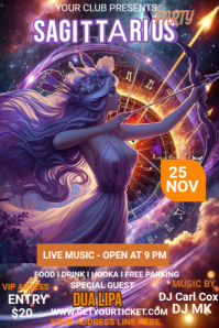 Purple Joyful Sagittarius Night Party Template Pinterest Graphic