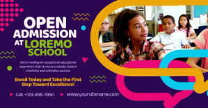 Purple Joyful School Open Admission Facebook template