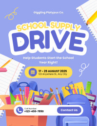 Purple Joyful School Supply Drive  Flyer (us Letter) template