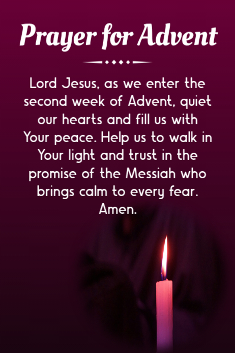Purple Joyful Second Week Advent Prayer Peace Candle Catholic Church ...