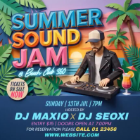 Purple Joyful Summer DJ Party Square Video Quadrato (1:1) template