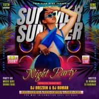 Purple Joyful Summer Night Night Party Flyer Square (1:1) template