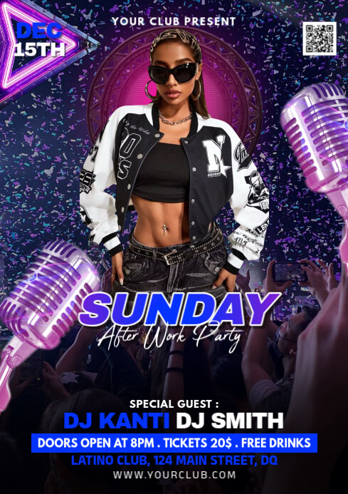 Purple Joyful Sunday After Work Party A4 template