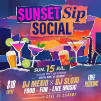 Purple Joyful Sunset Sip Social DJ Event Square Video Квадрат (1 : 1) template