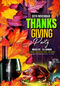 Purple Joyful Thanks Giving Party Flyer A5 template