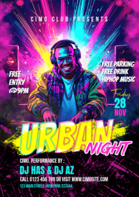 Purple Joyful Vibrant Urban Night Dj Party A4 template