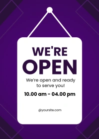 Purple Joyful We're Open A6 template