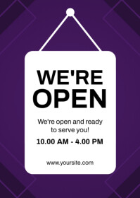 Purple Joyful We Are Open A6 template