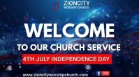 Purple Joyful Welcome To Independence Day 4  July Church Service  Twitter Post template